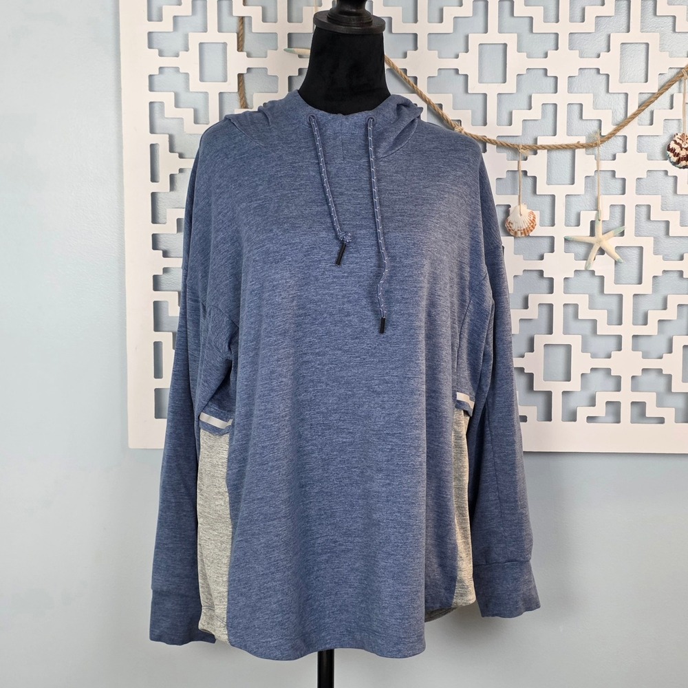 Serene Tangerine Womens XL Hoodie Colorblock Denim Blue Grey Active Pullover